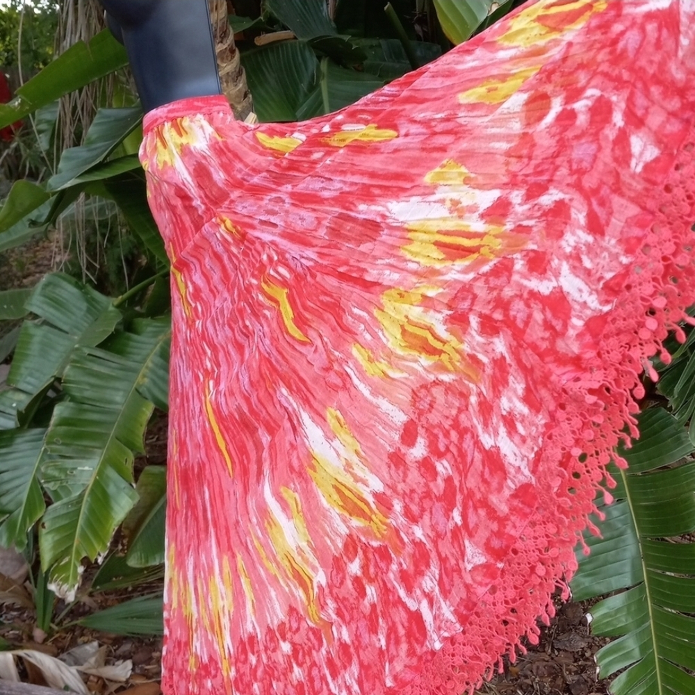 🌻Coldwater Creek Matchstick Pleaded. Pink and Yellow Maxi Skirt